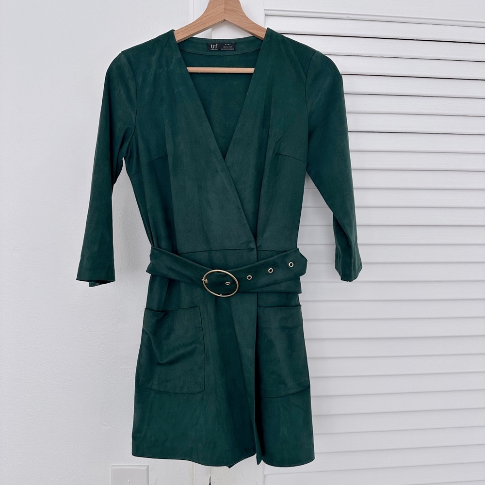 Green Suede Wrap Jumpsuit